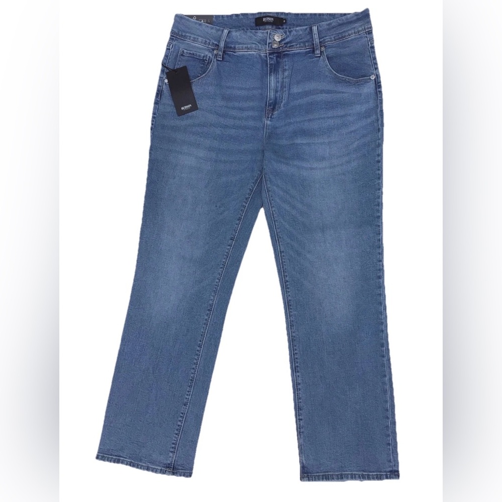 Hudson Women’s Size 14 Icy Blue Mid-Rise Straight Leg Jeans Flap Pockets Denim